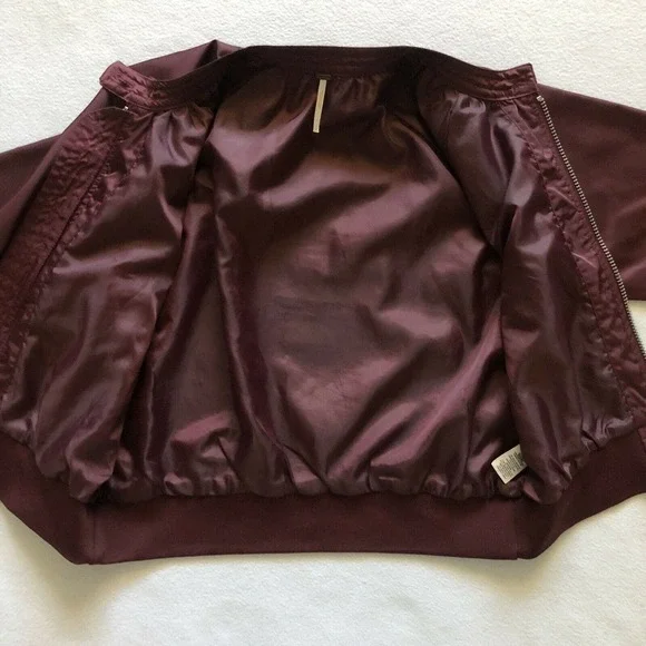 Free People Women Satin Midnight Bomber Full Zip Jacket Maroon Burgundy Red S - Picture 6 of 12